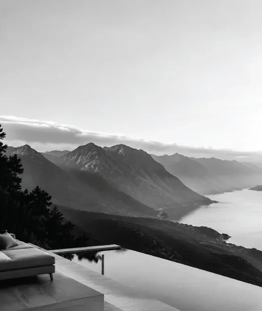 Terrace overlooking a mountain coastline