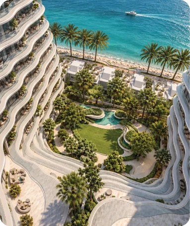 Curved terraces and pools seen from above